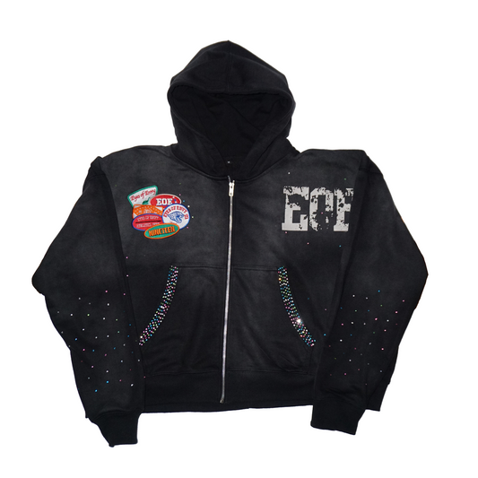 Crystal Rhinestone Zip Up Hoodie